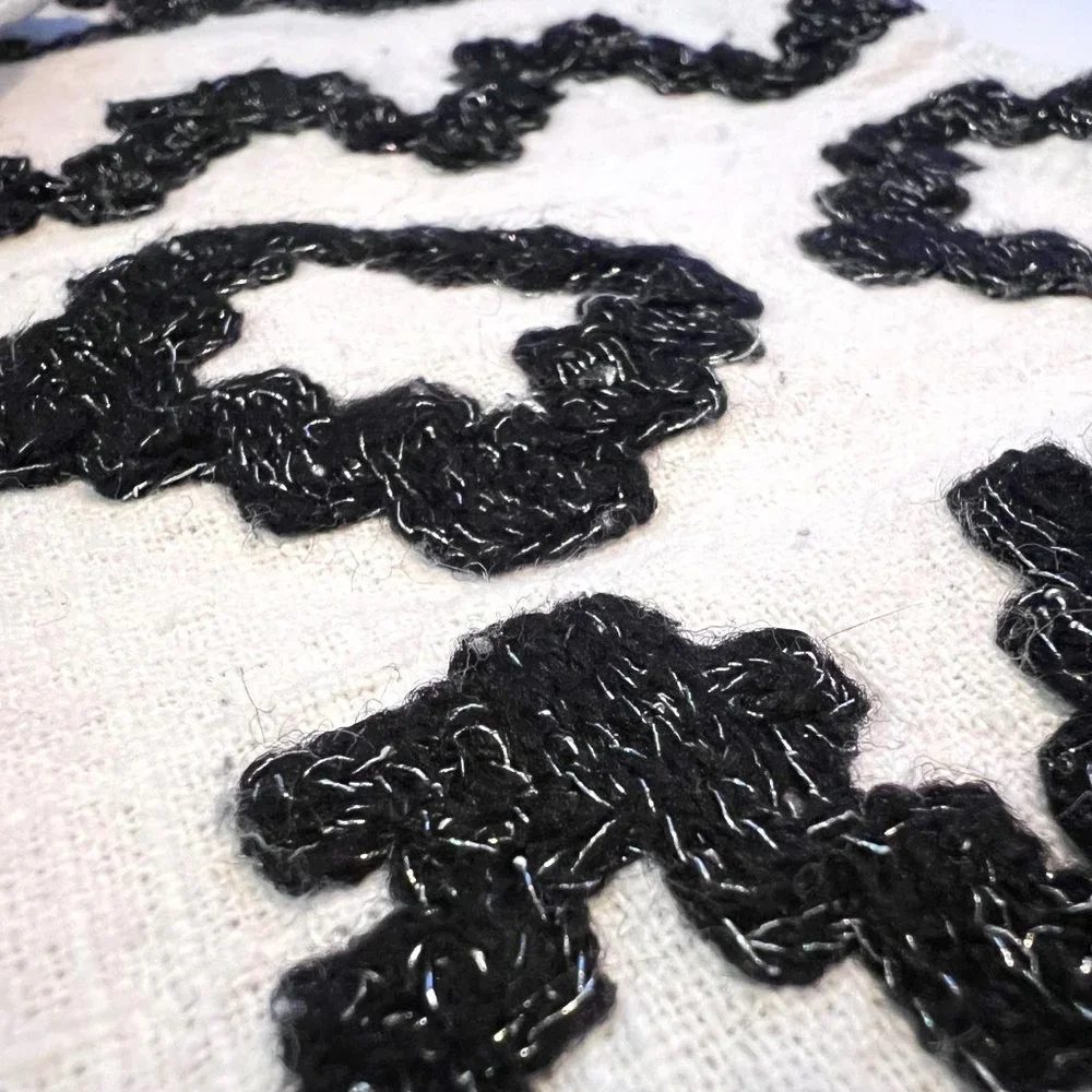 Pier 1 Imports-2 Table Mats-White Cotton with Black Shiny Black Zig Zag on Front